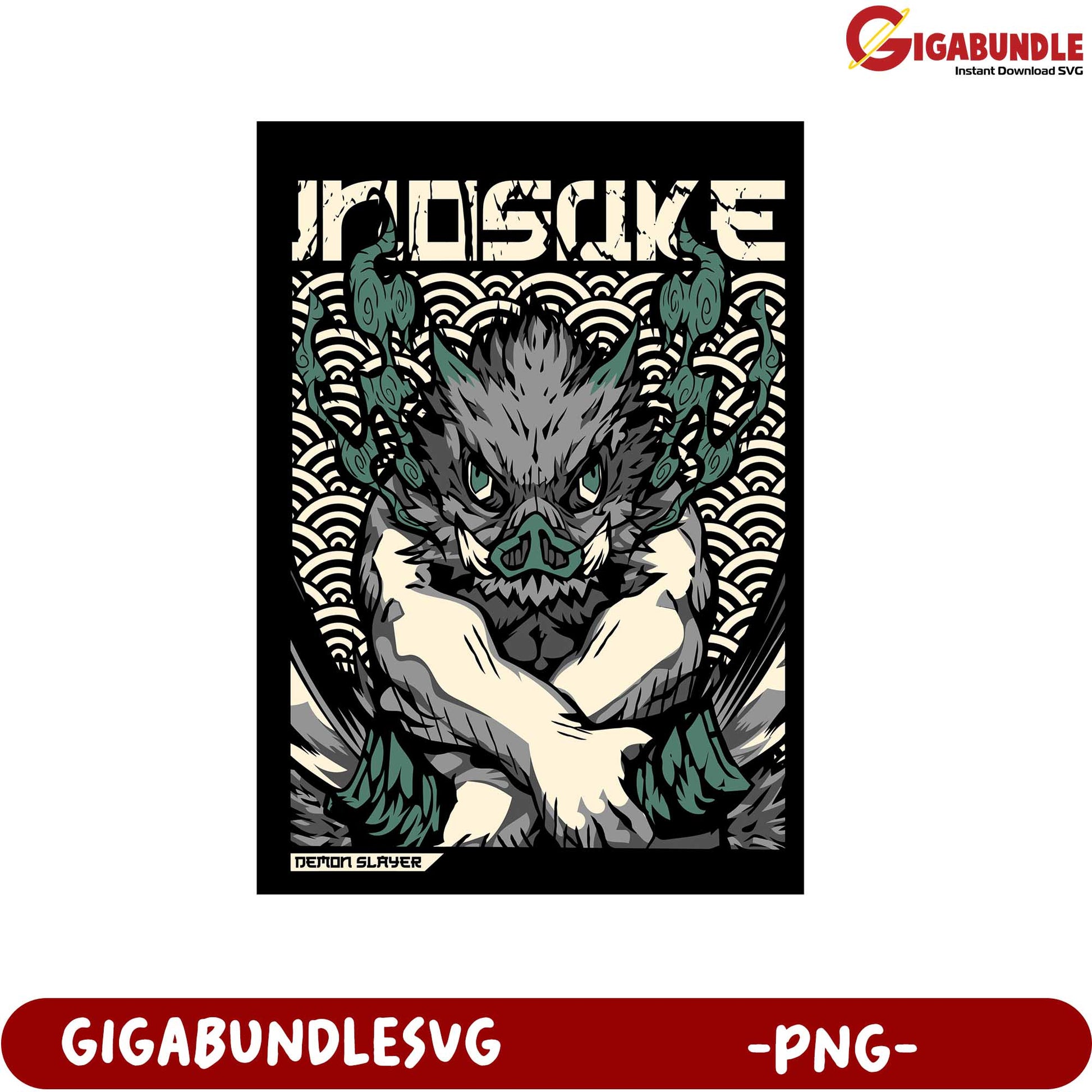 Inosuke Detailed Anime Art Print for Demon Slayer Lovers PNG