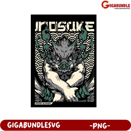 Inosuke Detailed Anime Art Print for Demon Slayer Lovers PNG