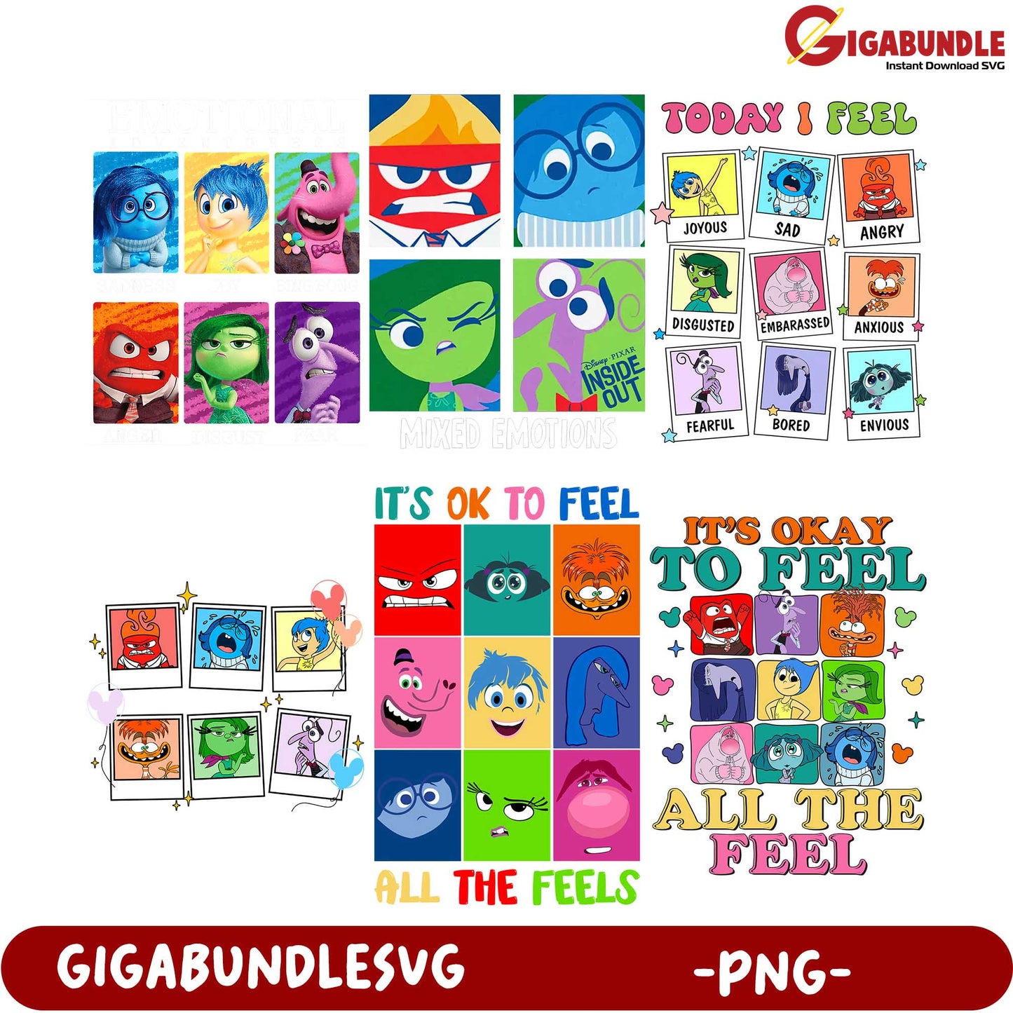 Inside Out Emotions Bundle - Colorful PNG Graphics & Designs