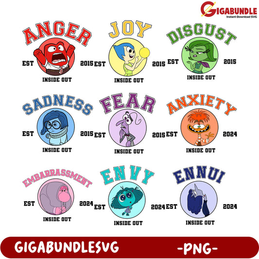Inside Out Emotions PNG Bundle Anger, Joy, Sadness & More