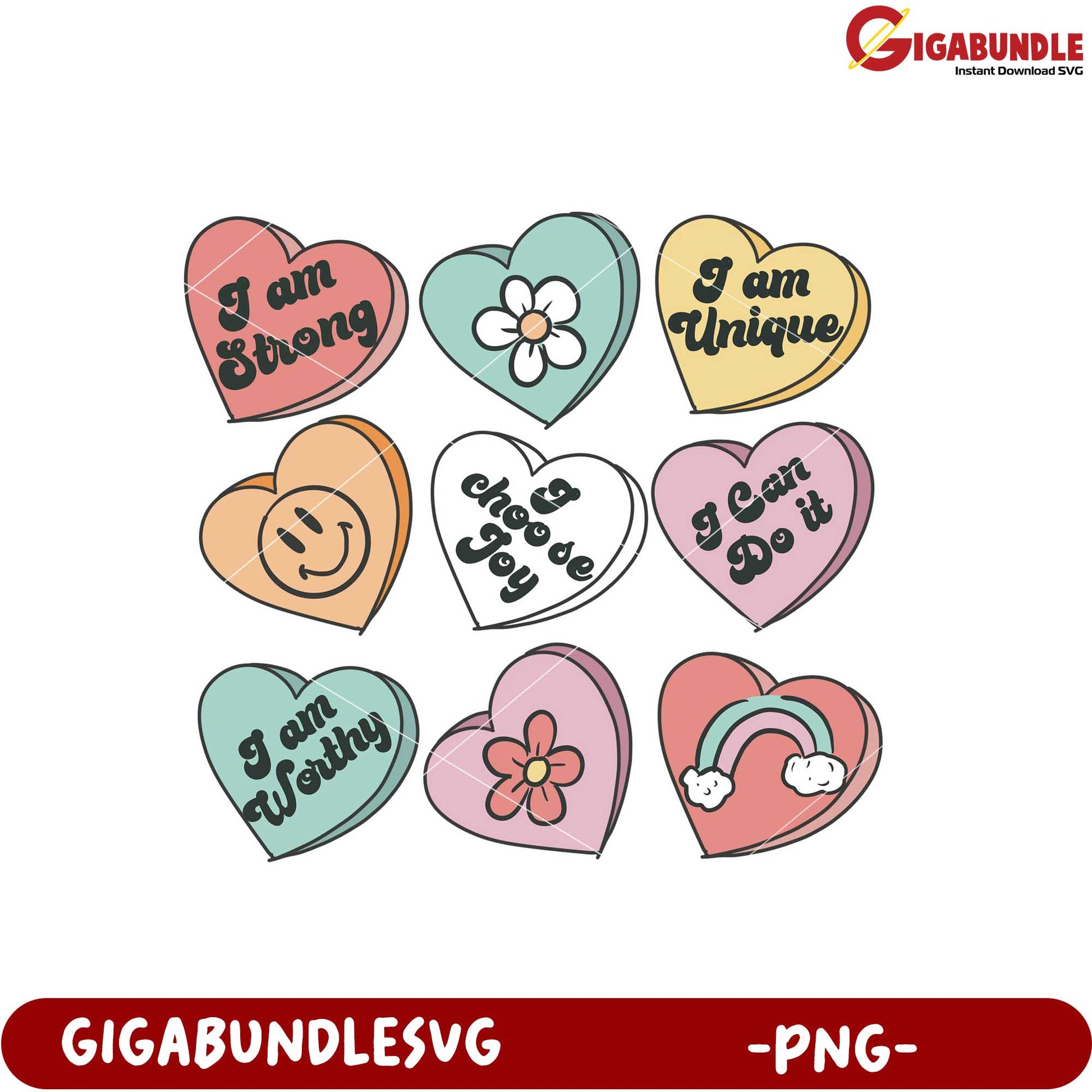 Inspirational Heart Stickers Set for Positive Vibes PNG