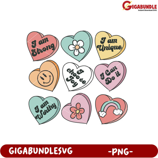 Inspirational Heart Stickers Set for Positive Vibes PNG