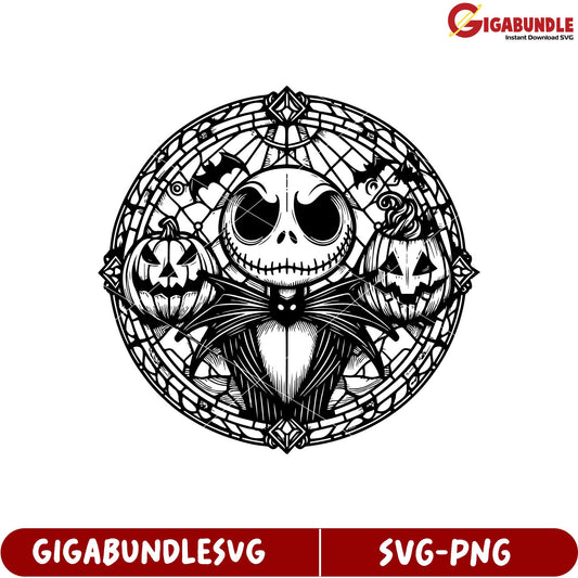 Intricate Halloween SVG Design Featuring Jack Skellington and Pumpkins