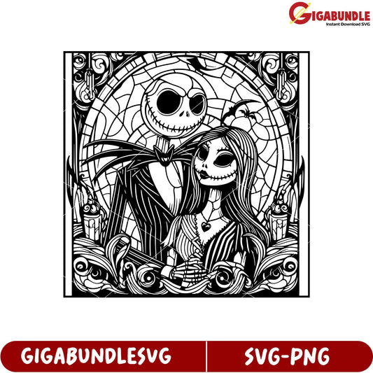Intricate Jack and Sally Stained Glass SVG for Creative Projects
