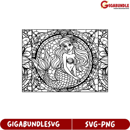 Intricate Mermaid Coloring Page SVG Design for Creative Projects