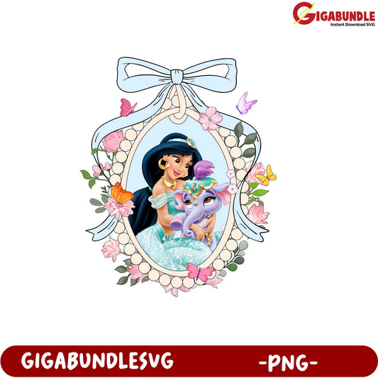 Jasmine and Elephant Floral Frame Illustration PNG Downloadable Art