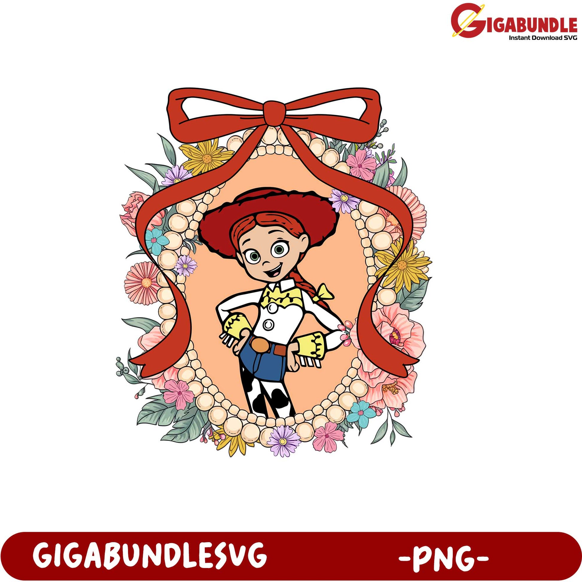 Jessie Character Design Floral Frame PNG Downloadable Art for Kids