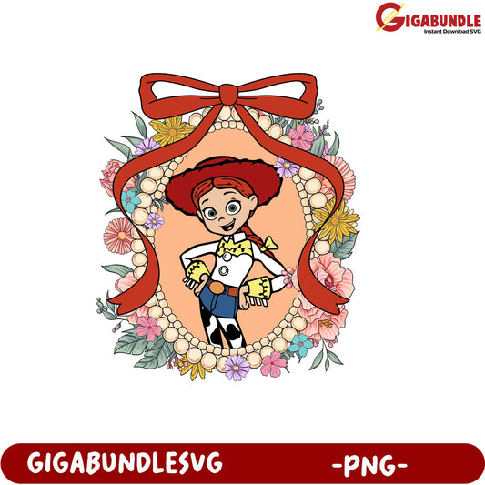 Jessie Character Design Floral Frame PNG Downloadable Art for Kids