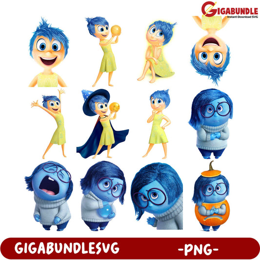 Joy and Sadness PNG Bundle - Cute Character Designs for Crafting