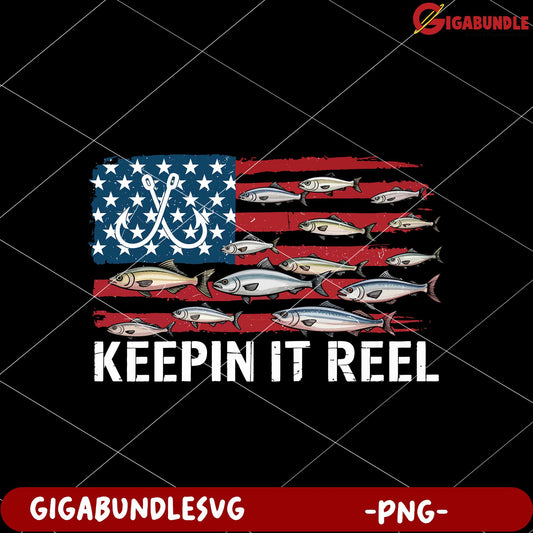 Keepin it reel usa flag png, usa flag fishing png, patriotic fishing png