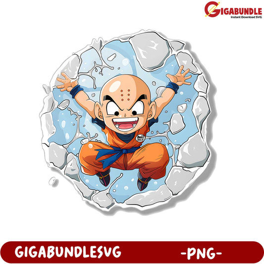 Krillin Breaking Through Wall PNG Product for Fans and Collectors