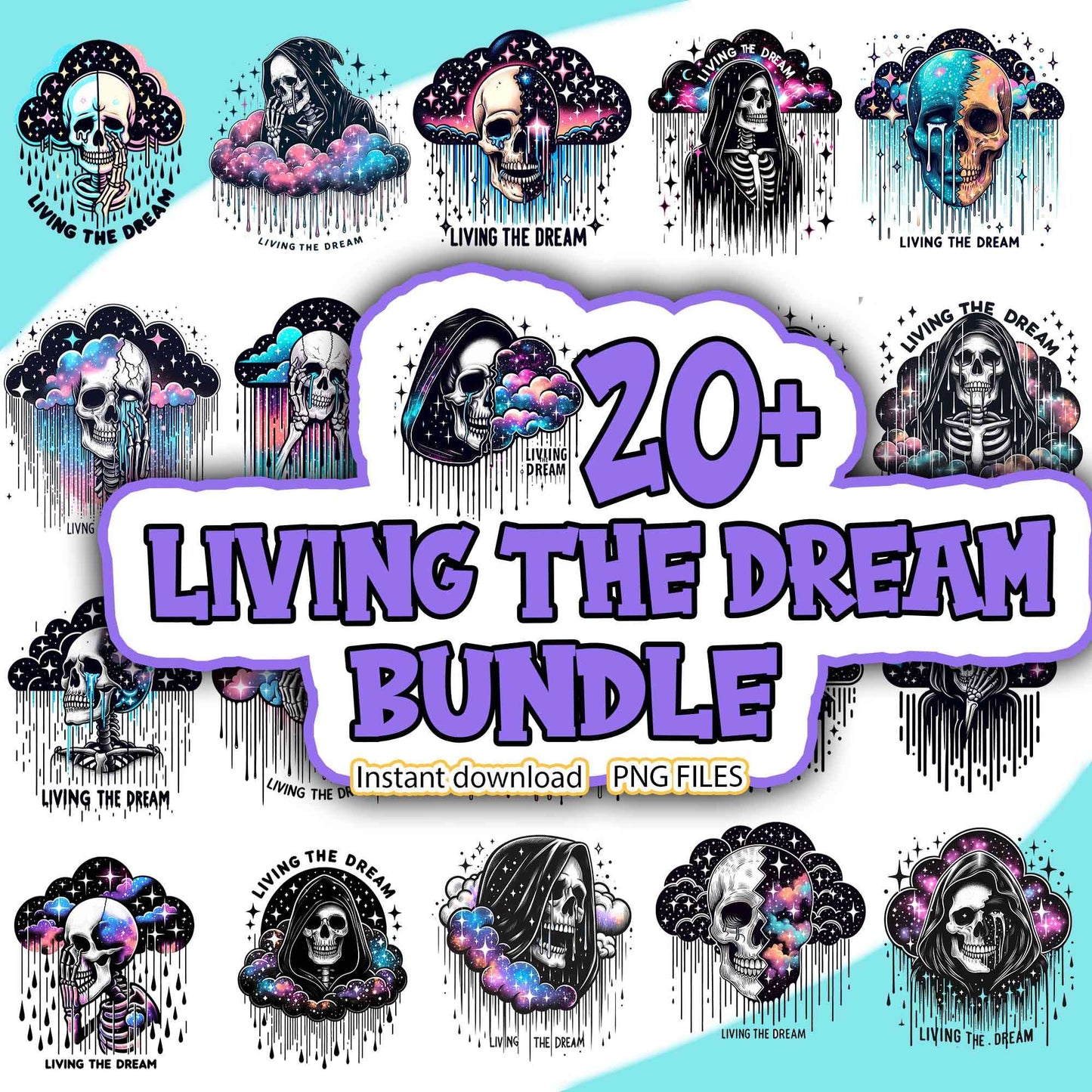 Living The Dream Bundle Png, Snarky Skeleton Png