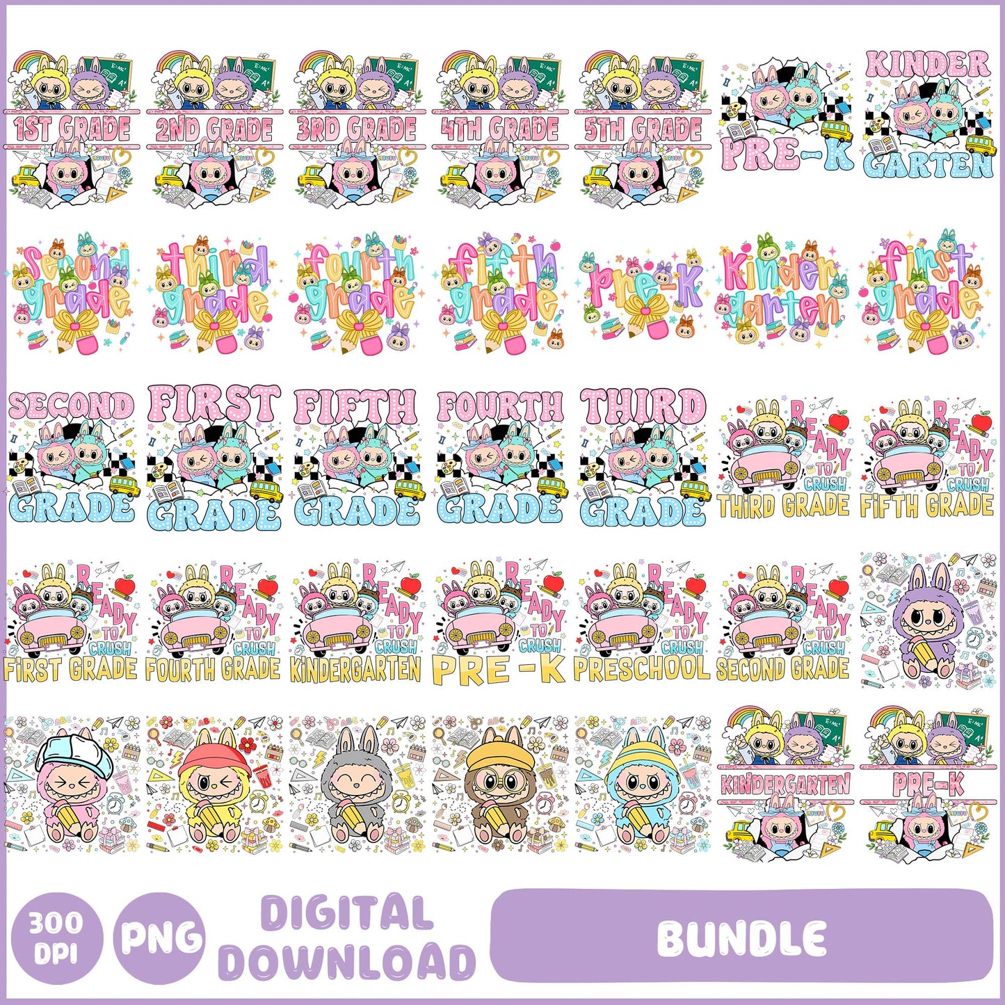 Labubu Bundle Png, Back To School Png, Labubu Design