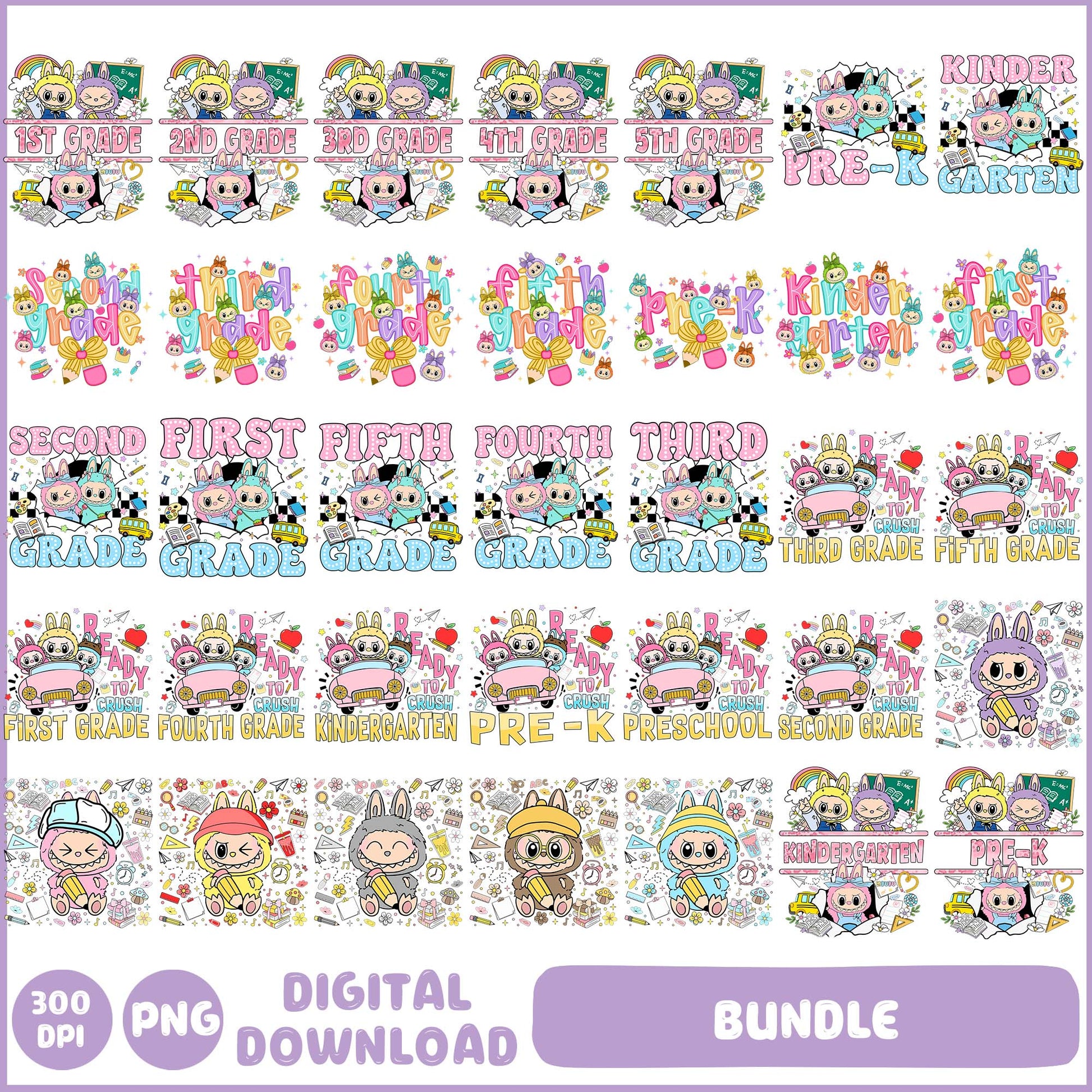 Labubu Bundle Png, Back To School Png, Labubu Design