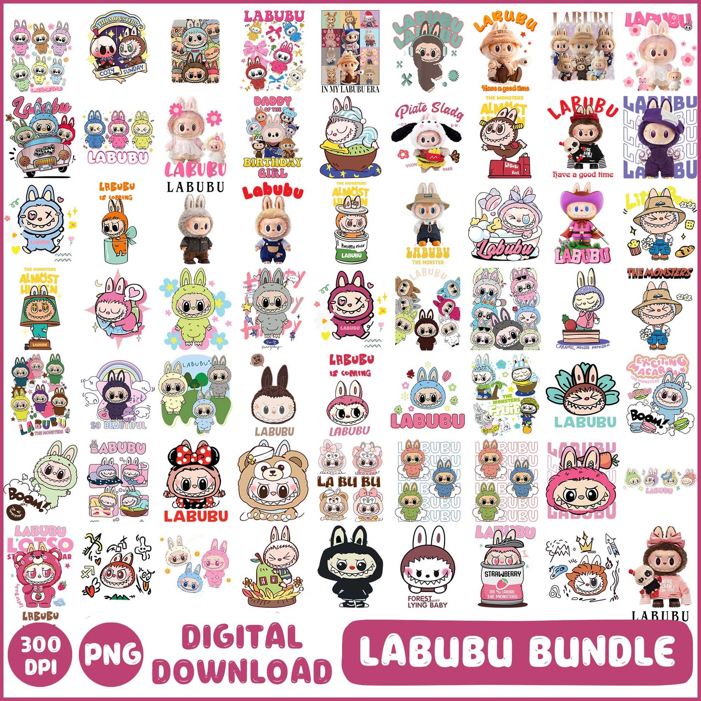 Labubu Bundle Png, Cute Labubu Stickers Png