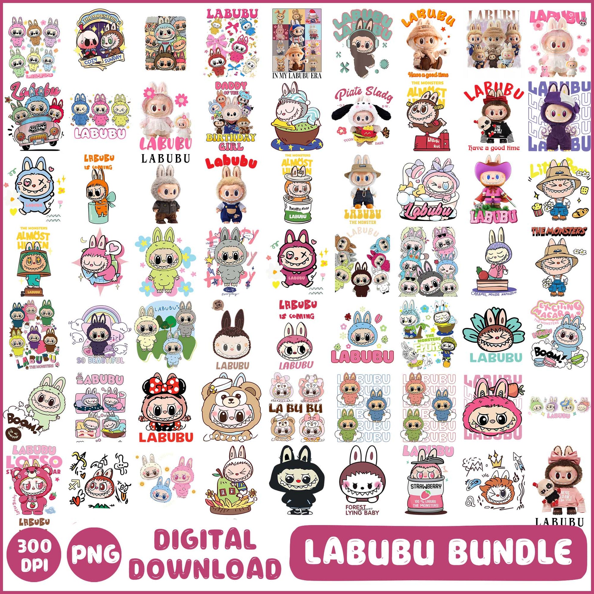 Labubu Bundle Png, Cute Labubu Stickers Png