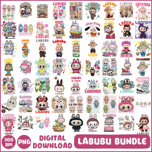 Labubu Bundle Png, Cute Labubu Stickers Png