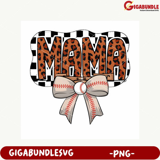 Leopard Print Mama Design with Baseball Bow PNG Art