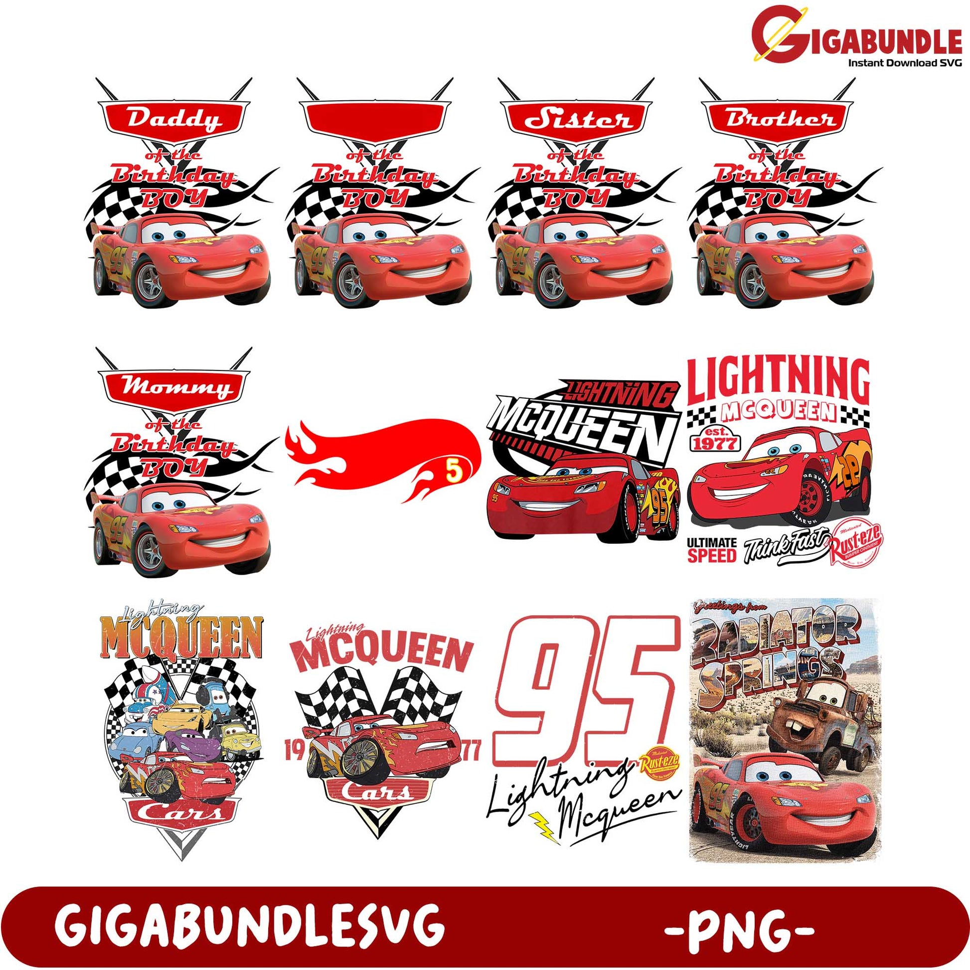 Lightning McQueen Birthday Bundle - PNG Family Celebration Set