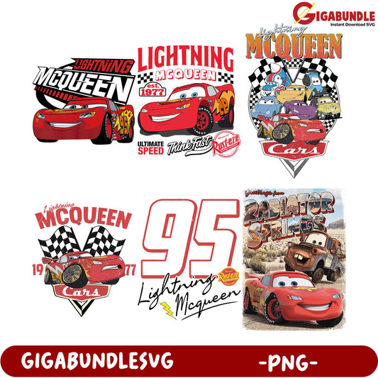 Lightning McQueen PNG Bundle  Cars SVG Graphics Download