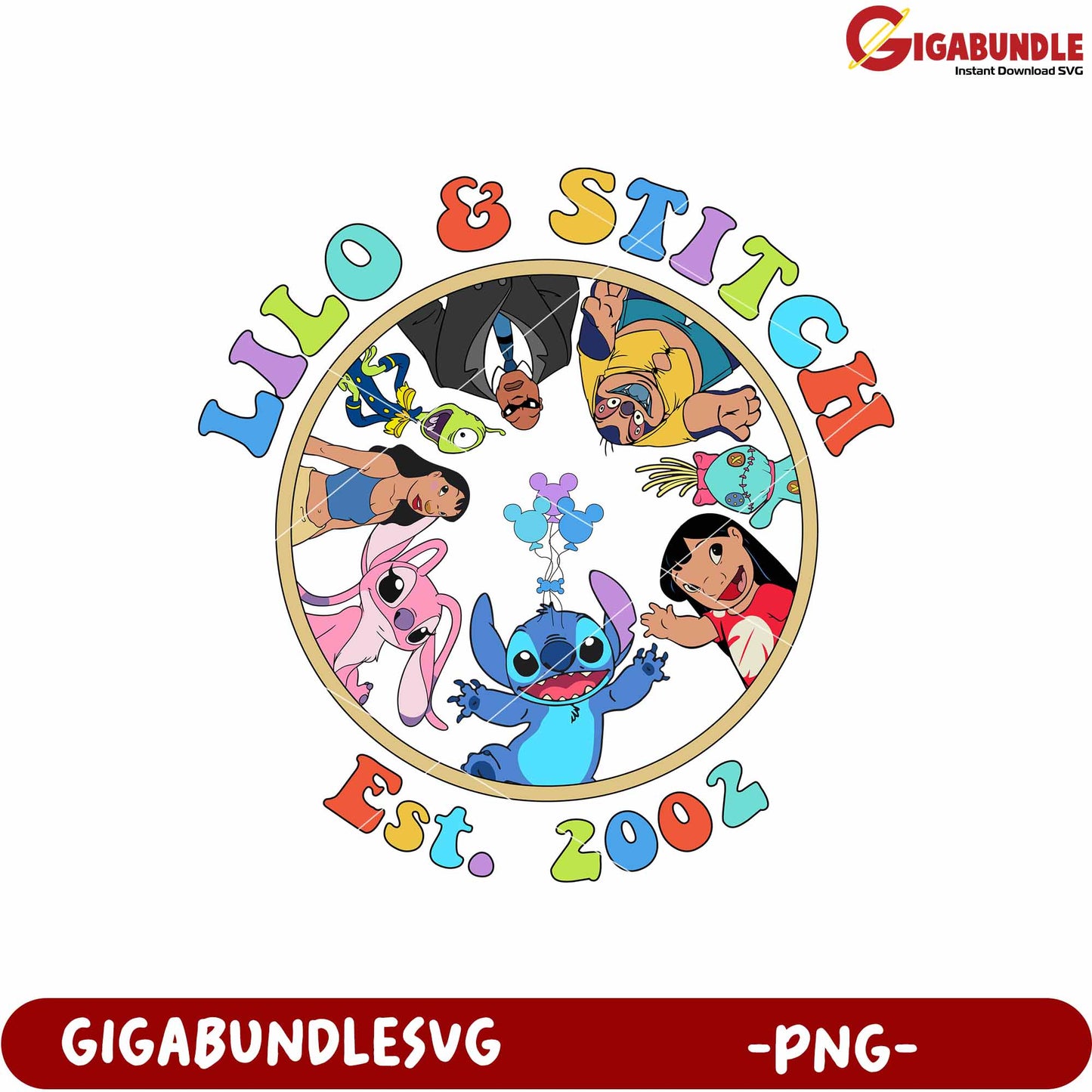 Lilo and stitch est 2002 design png, disney 2002 movie png, retro lilo and stitch png