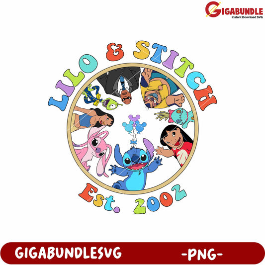 Lilo and stitch est 2002 design png, disney 2002 movie png, retro lilo and stitch png