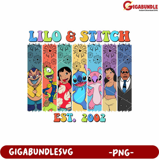 Lilo and stitch est 2002 design png, disney movie png, retro lilo and stitch png