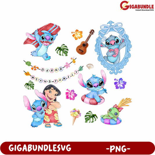 Lilo and stitch potrait design png, disney characters png, lilo and stitch movie png
