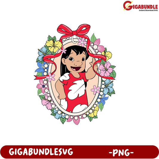 Lively Character Design with Flowers and Bow Digital PNG Download