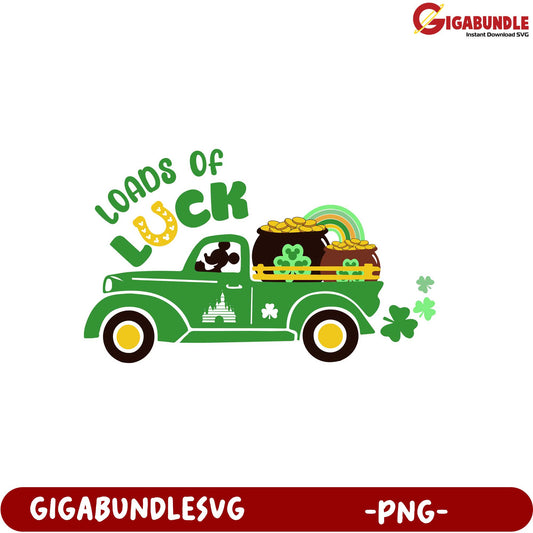 Loads of Luck Vintage Truck Design for St. Patrick's Day PNG