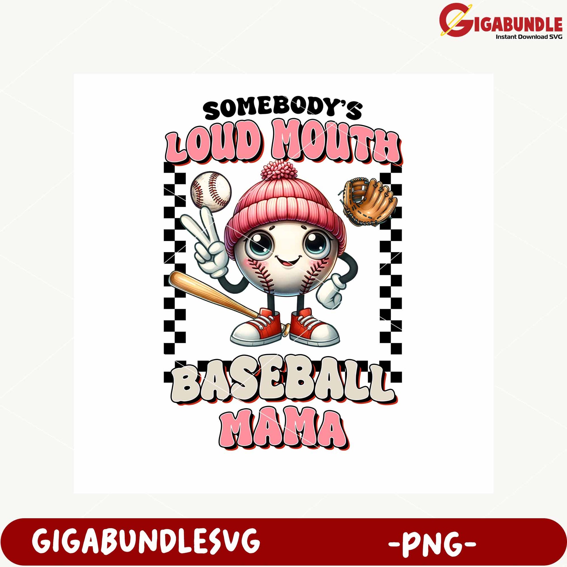 Loud Mouth Baseball Mama Fun PNG Graphic Design Image