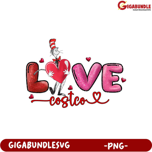 Love You Costco PNG Design with Whimsical Cat Character