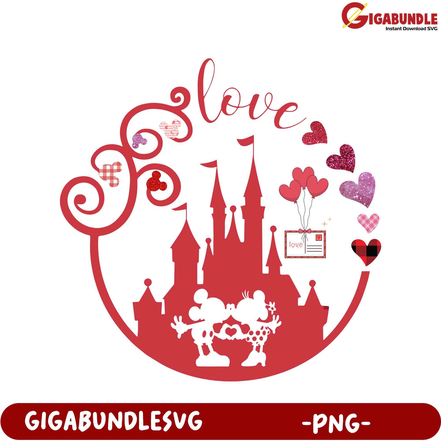 Love in Disney Style Mickey and Minnie Castle PNG for SVG Projects