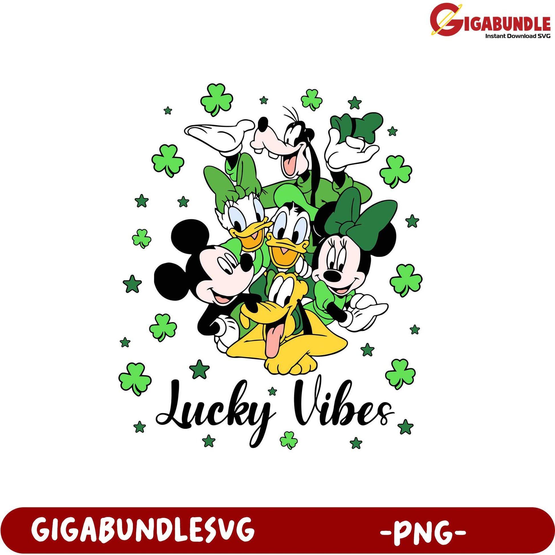 Lucky Vibes Disney Characters St. Patrick's Day PNG Design