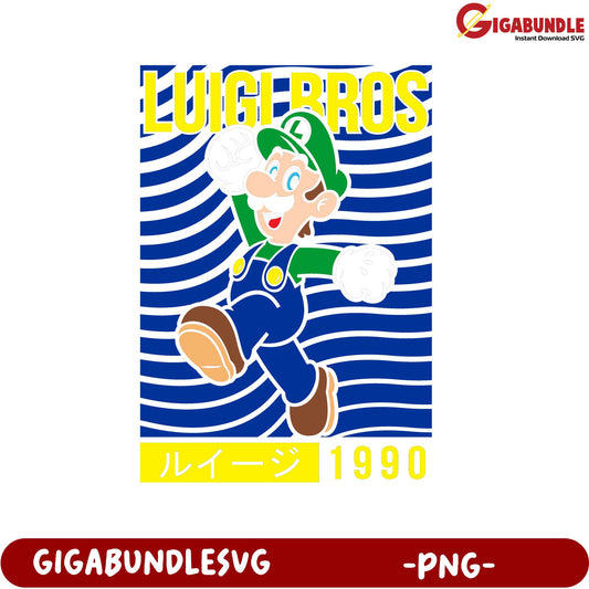 Luigi Bros Retro Graphic PNG Digital Download for Fans