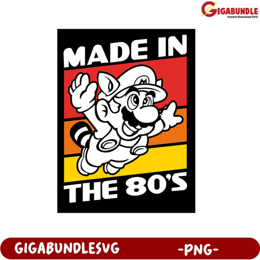 Made in the 80s Retro Gaming PNG Design for Nostalgia Lovers