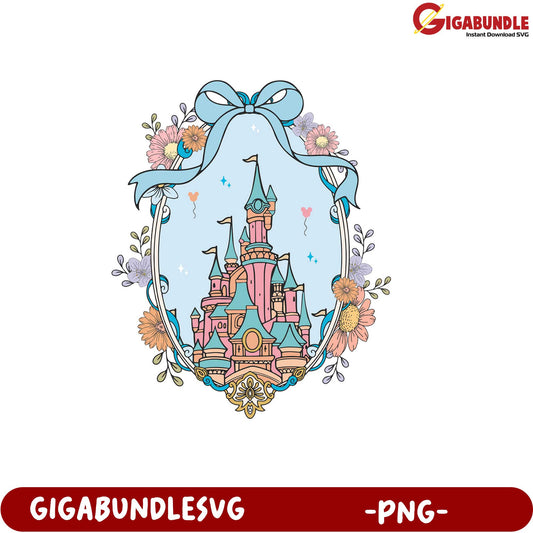 Magical Castle Illustration with Flowers and Bow PNG Design File