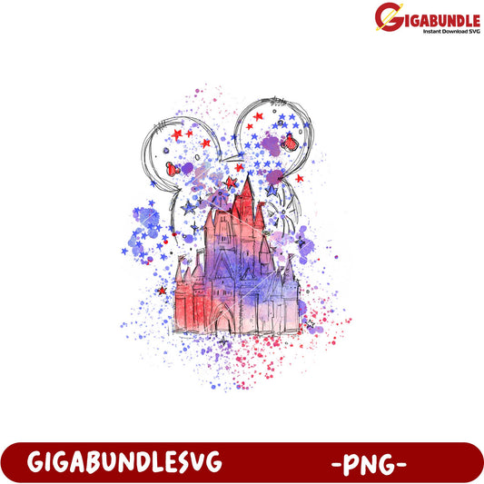 Magical Castle with Mickey Mouse Starry Design PNG