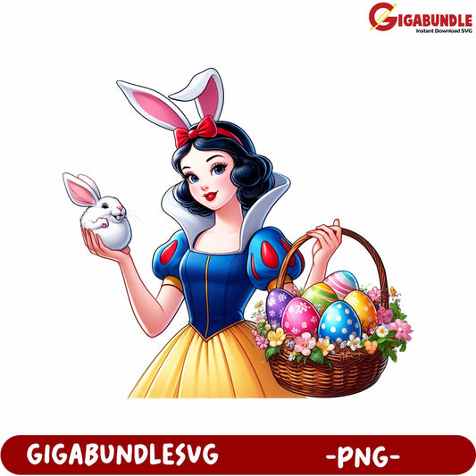 Magical Snow White with Bunny and Easter Basket PNG Download