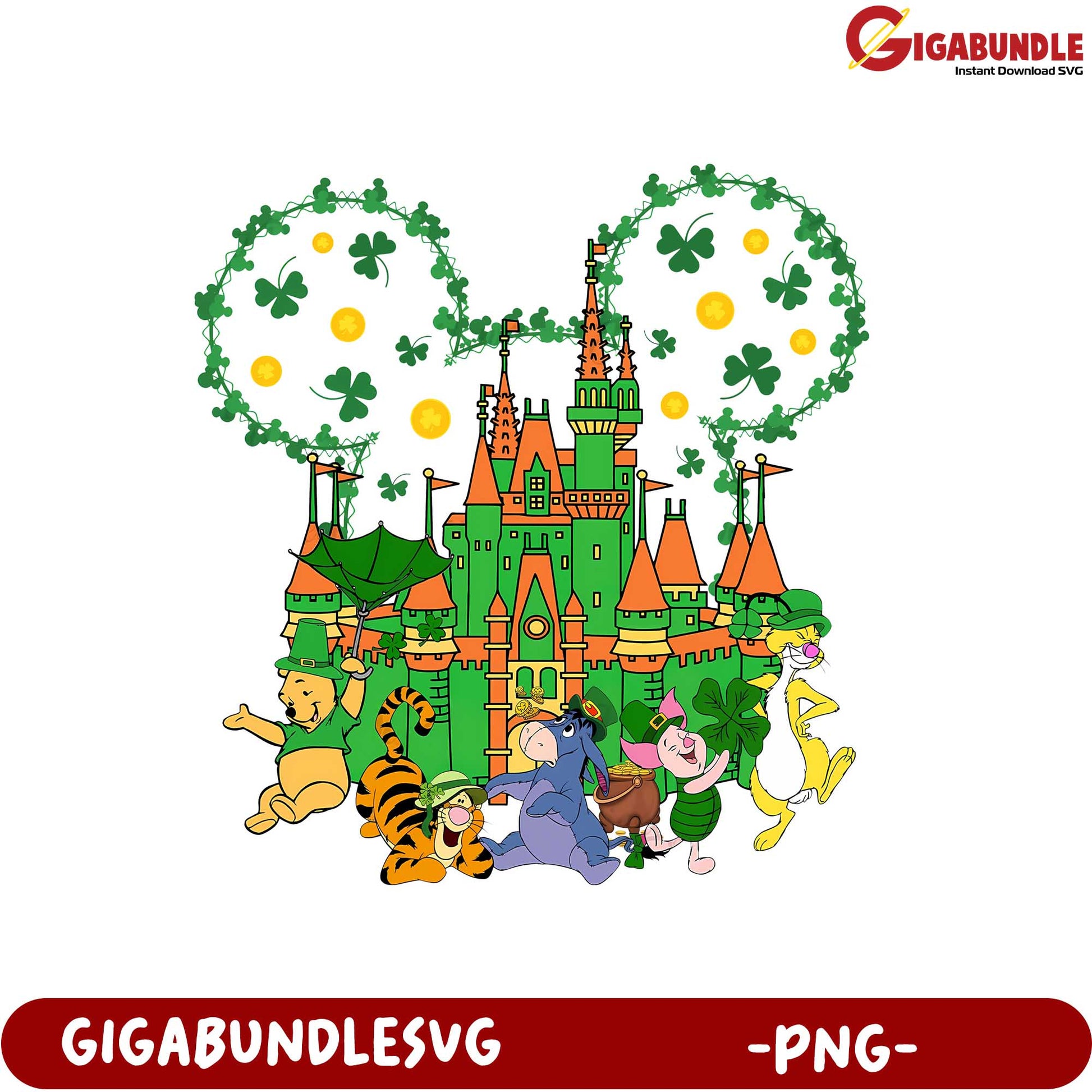 Magical St. Patrick's Day Castle with Disney Characters PNG