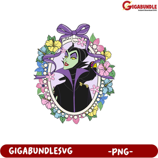 Magical Villain Character Illustration in Decorative Floral Frame PNG