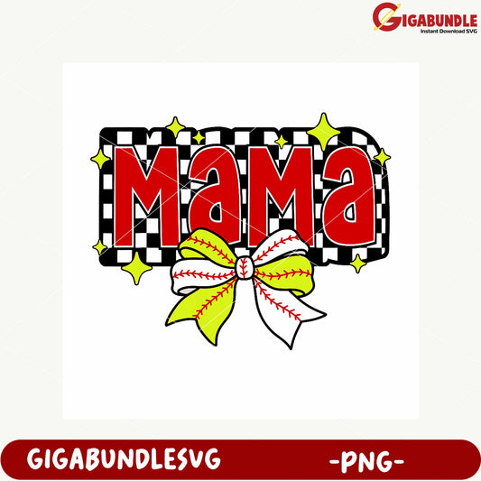 Mama Baseball Bow Graphic Design for Moms PNG File