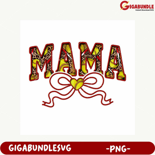 Mama Baseball Love Heart Design for Craft Projects PNG