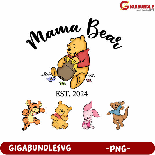 Mama Bear Cartoon Family Design for Print PNG Format