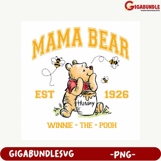 Mama Bear Winnie the Pooh Vintage Art PNG Design