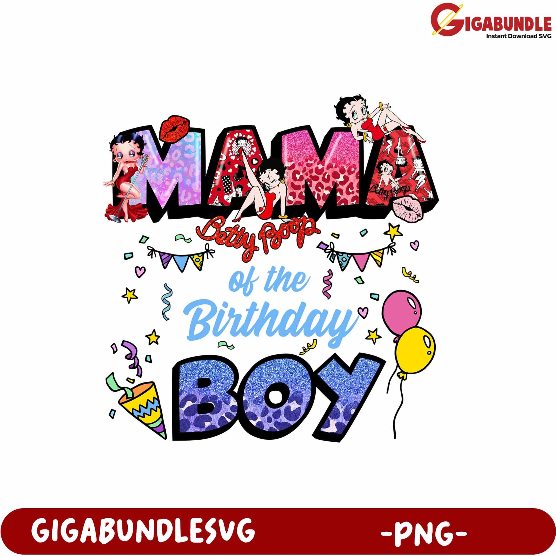 Mama Betty Boop Birthday Boy Celebration PNG Graphic Design Download