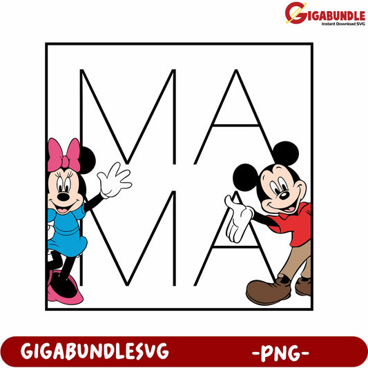 Mama Design with Mickey and Minnie Mouse PNG Graphic File