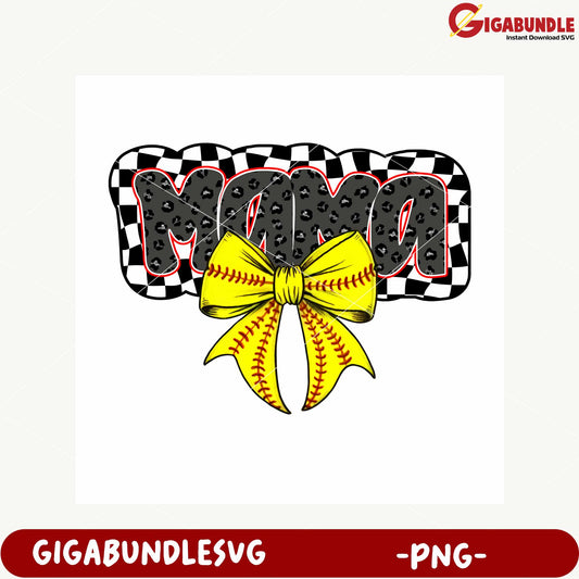 Mama Design with Yellow Bow and Checkered Pattern PNG