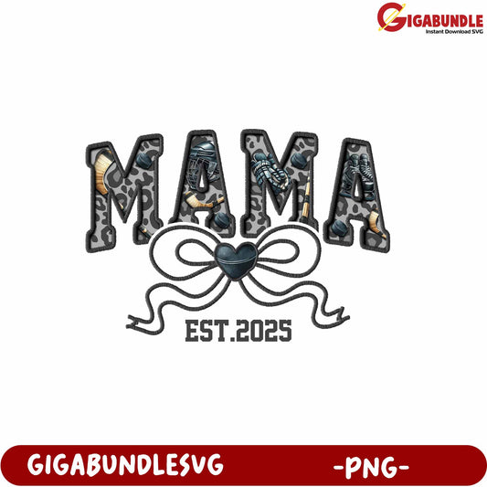 Mama Est 2025 Leopard Print Heart Bow PNG Design for Mothers Day