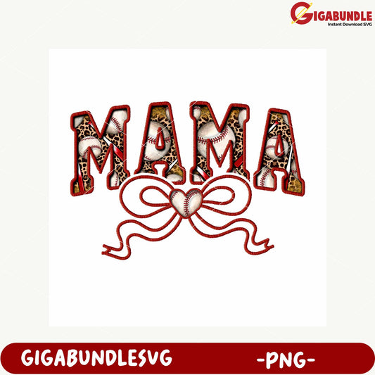 Mama Heart Bow Leopard Baseball Design PNG Product